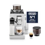 De'Longhi Rivelia EXAM440.55.W, Fully Automatic Coffee Machine with LatteCrema Hot, Automatic Milk Frother, Compact Size Bean to Cup Coffee Machine, 16 Recipes, Touch Colored Display, Arctic White