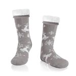 WOTENCE Mens Slipper Socks Fleece-lined Winter Warm Cozy Home Socks Non Slip Socks with Gel Grips （Grey Elk）