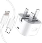 20W iPhone Charger Plug and Cable, iPad Charging Plug UK with 2Pack 1m Lightning Cable Fast Charging Lead for Apple iPhone