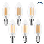 Akynite E14 LED Candle Bulbs Dimmable Warm White 2700K, 400LM, 4W Filament LED Equivalent E14 40W Incandescent, AC 220V C35 SES Small Screw Candle Light Bulb Clear for Chandelier, 6pcs