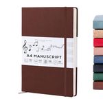 Beechmore Books Manuscript Paper Notebook - A4, Brown | Premium 10-Staff Music Book Hardcover Vegan Leather 120gsm Paper Professional Staves Pad | Presentation Gift Box for Christmas Stocking Fillers