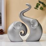 amazon basics Lavish Silver Home Decor Elephant Couple | Ceramic Figurines (Set of 2, Matte Silver)