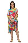 GND ART STUDIO Multicolour Knee Length Kaftan in Soft Silk with Exclusive Digital Print and 3/4th Sleeves Perfect for Resort Wear and Beach Days (Modern-S3)