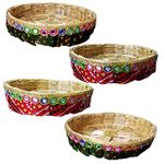 The Bath Stories Designer Bamboo Basket 10 Inches Length and height 2 Inches for wedding Gifts decoration | Wedding Themes | Fruits | Dry-fruit | Chapatis | Home Decoration (Design 6)