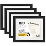 Americanflat 11x14 Black Diploma Frame | Displays 8.5x11 Diplomas with Mat or 11x14 Inch Without Mat. Shatter-Resistant Glass. Hanging Hardware Included! - 4 Pack