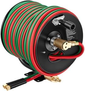 VEVOR Retractable Welding Hose Reel, Hand Crank Manual Rewind Hose Reel with 1/4 Inch x 100FT Twin Oxygen Acetylene Rubber Hose Max 300PSI - T Grade, Ceiling/Wall Mount Steel Reel for Workshop Garages