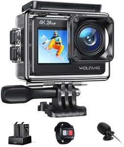 WOLFANG GA200 Action Cam 4K 24MP Underwater Camera WiFi 40M Waterproof Ice Image Stabiliser Touchscreen Helmet Camera 170° Wide Angle Camcorder (External Microphone, Charger, 2 Batteries and