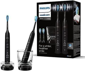 Philips Sonicare DiamondClean 9000 Electric Toothbrush Twin Pack - 2 Sonic Toothbrushes, 2 Charging Glasses, 4 Premium Brush Heads, New Generation, Black (Model HX9914/63)