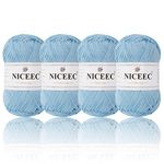 NICEEC 4 Skeins Soft Baby Yarn 100% Cotton Yarn for Crochet Knitting 4 Ply Yarn Blanket Yarn for DIY Craft Fingering Weight Yarn Total Length 4×175yds/4×50g-Aqua