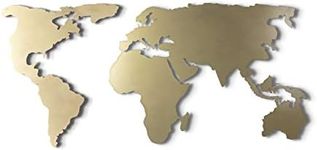 Tubibu World Map Wall Art, 100% Metal World Map 2D, Sculpture, Large and Wide - Size (23.6" x 47.2") - Wall Hanging for Living Room, Bedroom, Dorm (Gold)