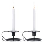 2 Pcs Retro Iron Simple Black Chamberstick Candlestick Holders Taper Candle Holder, Fits Standard Taper and Candlesticks, Candlelight Stand for Halloween Christmas Dining Room Decoration Display