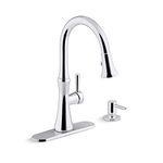 Kohler R28706-SD-CP Kaori Single Handle Kitchen Faucet with Pull Down Sprayer and Soap Dispenser, Polished Chrome