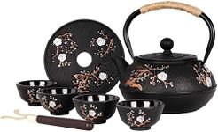 Mokshith Cast Iron Teapot with Infuser 27oz/800ml Tea Kettle for Stovetop Japanese Style Tea Pot Set with 4 Tea Cups Home Teapot Inside Coated with Enamel (MO -05)