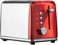 Daewoo Kensington, Toaster 2 Slice, Stainless Steel, Removable Crumb Tray, Defrost, Reheat And Browning Controls, Cancel Function, High Lift Lever, Easy To Clean, Red