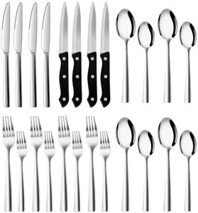 S ArtSharing Stainless Steel Cutlery Set - 24 Piece Set for Family Dinner Parties and Parties (Silver 24 Piece)