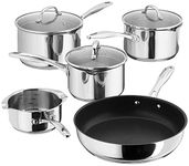 Stellar 7000 S7C1D 5-Piece Set of Stainless Steel Pans 16cm, 18cm & 20cm Draining Saucepans with Strainer Lids, Teflon Non Stick Frying Pan 26cm and Milk Pan 14cm, Induction Ready