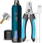 Dog Nail Grinder, Dog Nail Trimmers and Clippers Kit, Super Quiet Electric Pet Nail Grinder, Rechargeable, for Small Large Dogs & Cats Toenail & Claw Grooming,3 Speeds, 2 Grinding Wheels
