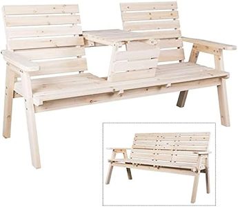 Kdgarden Cedar/Fir Log Wood Patio Garden Bench with Foldable Table, Outdoor Wooden Porch 3-Seat Bench Chair for Garden Balcony Patio Backyard, Natural Finish