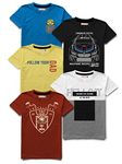 HELLCAT Boys Round Neck Printed Blended Cotton Regular Fit Tshirt -Combo Pack Of 5 - Maroon/9-10 Years