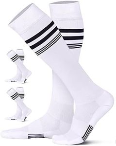 CS CELERSPORT 3 Pack Soccer Socks for Youth Kids, Men and Women Sport Softball Socks with Cushion, 3 Pairs White, Medium