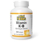 Natural Factors Vitamin K2+D3 120mcg & 1000iu, 360 softgels, MK-7 From Natto Bean, Help build and maintain bone health.