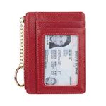 Women's Slim Minimalist Card Holder Coin Changes Purse Keychain Front Pocket Wallet with ID Window, Red ID