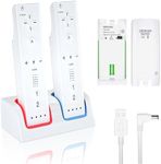 Wii Remote Charger and Batteries Rechargeable - NATNO 2 Pack 2800mAh Wii Remote Battery Pack Rechargeable and 2 Dock Charging Station for Wii/Wii U Controller, with Charging USB Cable