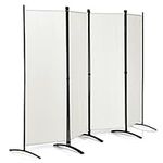 COSTWAY Folding Room Divider, 1/4 Panel Freestanding Wall Privacy Screen Protector, Home Living Room Bedroom Bathroom Paravent Partition Separator (220 x 173cm, Cream White)