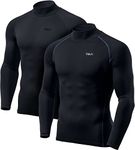 TSLA Men's Thermal Long Sleeve Compression Shirts, Mock/Turtleneck Winter Sports Running Base Layer Top, Core 2pack Mock Shirts Black/Black & Charcoal, L