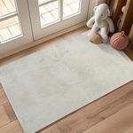 JINCHAN Solid Plush Area Rug 2x3 Performance Shaggy Rug Washable Area Rug Indoor Entryway Doormat Soft Rug Modern Faux Wool Rug Cozy Non Slip Carpet for Living Room Kids Room Bedroom Nursery Ivory