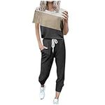 Prime Deals of the Day Today Only Womens 2 Piece Lounge Sets Trendy Summer Sweatsuits Short Sleeve Shirts Long Pants Loungewear Sets Loose Fit Travel Outfits