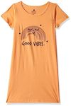 Clotth Theory Girls Cotton Knee-Length T-Shirt Nightdress Regular Knee Length Nightgown Lite Orange