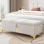 LEGACY OF COMFORT Varvara Upholstered Ottoman Storage Bench for Living Room Velvet Chest for Sofa Couch Bedroom Entryway Ottoman (Beige)