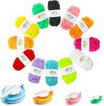 Faxco 4 Size Pompom Maker Fluff Ball Waver with 12 Colours Skeins Acrylic Yarn for DIY Wool Yarn Knitting Craft Project