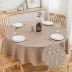 SPRICA Round Tablecloth 200cm Diameter Water Resistant Linen Texture Spill Proof Wipeable Table Cover Solid Colour Circle Cover, Brown