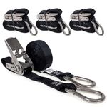 US Cargo Control Stainless Steel Ratchet Straps with Carabiner Hooks 1" X 10' (4-Pack), 500 LBS Break Strength, Marine Tie Down Straps for Boats, ATVs, Trees, Camping, Snow & Saltwater Applications
