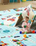 Intelliskills Premium Extra Large Reversible Animal Party Play Mat for Babies | Learning & Crawling Foldable Baby Mat for Floor | Non-Toxic & Anti-Skid Play Mat | Waterproof |6.5x4.5 ft | 0.6cm Thick