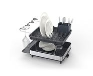 Joseph Joseph Excel - Steel 2-tier Stainless-steel Dish Rack for Kitchen counter, Washing up Drainer with draining spout, movable cutlery drainer, wine-glass holder, Grey