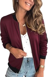 ECOWISH Women's Casual Floral Zip Up Bomber Jacket Coat Stand Collar Lightweight Short Outwear Tops Windbreaker with Pockets S-Wine Red X-Large