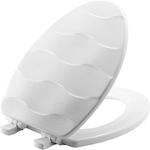 MAYFAIR 133SLOW 000 Sculptured Basket Weave Toilet Seat Will Slow Close and Never Loosen, Elongated, Durable Enameled Wood, White