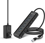 Powered USB Hub, Rosonway 7 Ports USB 3.1/3.2 Gen 2 Hub 10Gbps with 3.3ft USB-A/USB-C Data Cable, Individual Switches and 24W Power Adapter, Aluminum USB C Hub for Laptop and PC, RSH-A107