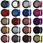 Artdone 20 Jars chrome nail powder metallic mirror effect holographic Aurora chameleon pigment 1g/Jar for nail art gel polish mermaid unicorn dipping powder