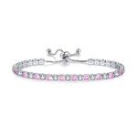 Ysingst Rhinestone Tennis Bracelet for Women, Sterling Silver Plated Bracelets Crystal Slider Bracelet Women Bracelet Diamond Lady Bracelet Birthday Gifts for Mum Sisters, Pink (YSB0001P)