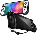 Spigen Rugged Armor Designed for Nintendo Switch (OLED Model) Case with Strap Protective Case (2021) - Matte Black