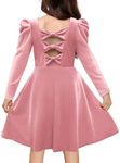 Arshiner Little Girls Dress Velvet Long Sleeve Bow Back Fall Winter Formal Party Twirl Vintage Midi Dresses with Pockets Light Pink 3-4Y