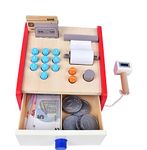 Wooden Simulation Cash Register Cash Register, Children Counting Money and Coins, Gifts, Wooden Toys