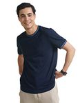 DAMENSCH Men's Constant Tonal Ribbed Crew Neck Pique T-Shirt-Pack of 1-Midnight Blue-X-Large