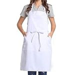 BIGHAS Adjustable Bib Apron with Pocket Extra Long Ties for Women Men, 13 Colors, Chef, Kitchen, Home, Restaurant, Cafe, Cooking, Baking, Gardening (White)