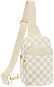 BOSTANTEN Sling Bag Checkered Crossbody Bags for Women Cross Body Purse Leather Fanny Pack with Adjustable Guitar Strap