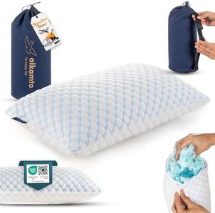 alkamto Cuscino in memory foam triturato rinfrescante per viaggi e campeggio – Gel regolabile per supporto personalizzato – Leggero, comprimibile (Bianco)